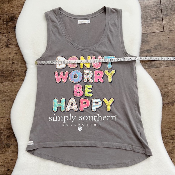 Simply Southern Tank Top “Donut Worry Be Happy” Tee | Grey/Multi | S - Picture 11 of 12